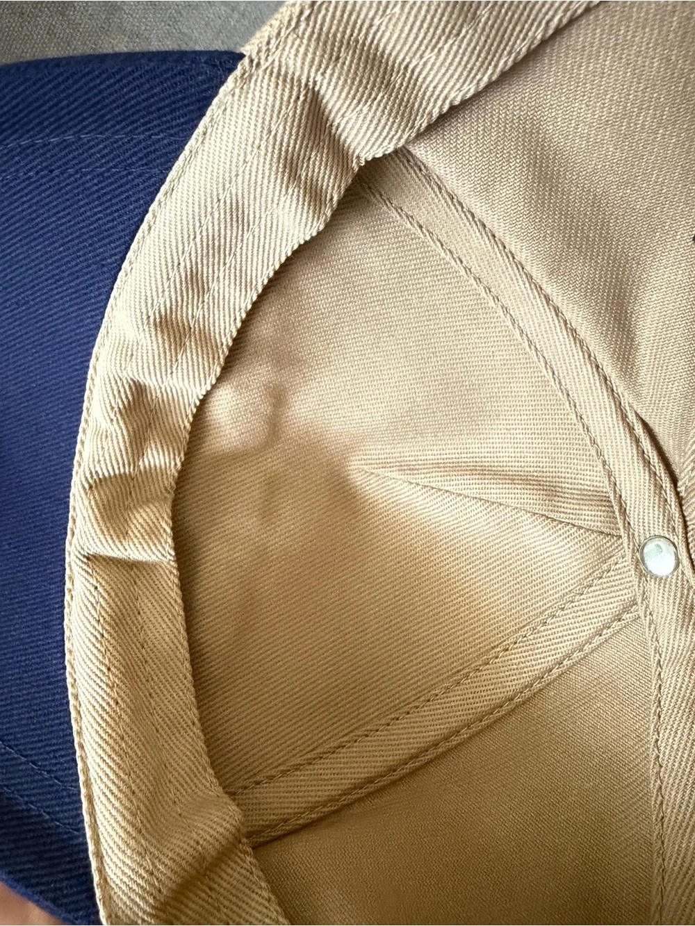 Miu Miu Beige and Navy Two-Tone Logo Baseball Cap